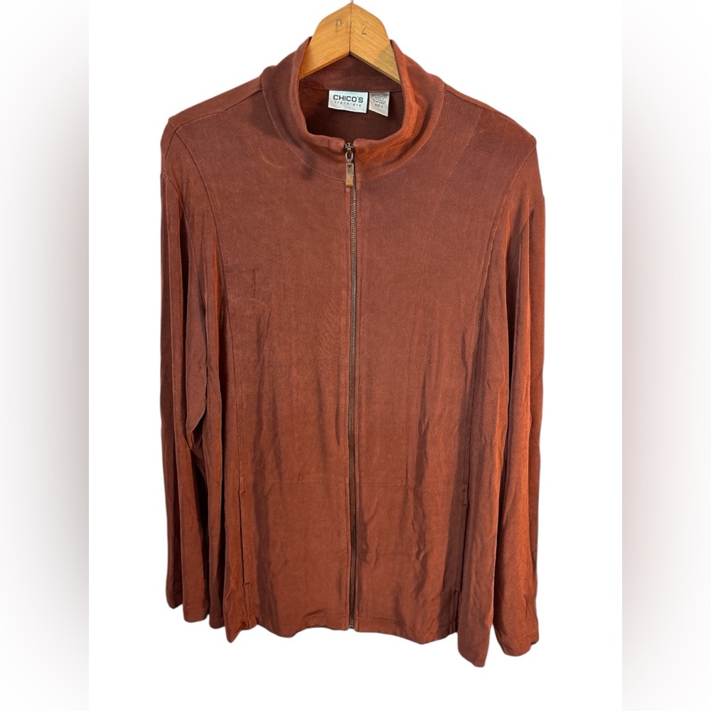 Chico's Travelers Coffee Bean Zip Up Jacket Size 3 = XL 16 18 Travel Career